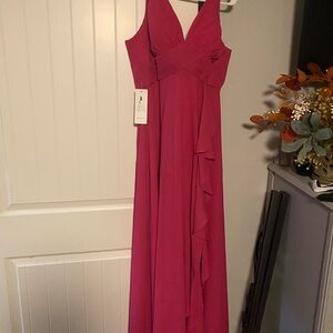 Fuchsia Prom Evening Dress with Ruffle